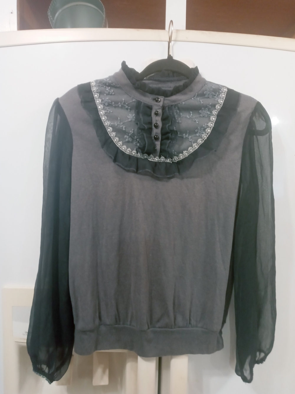 Vintage Women's Sheer Sleeve Ruffle Blouse